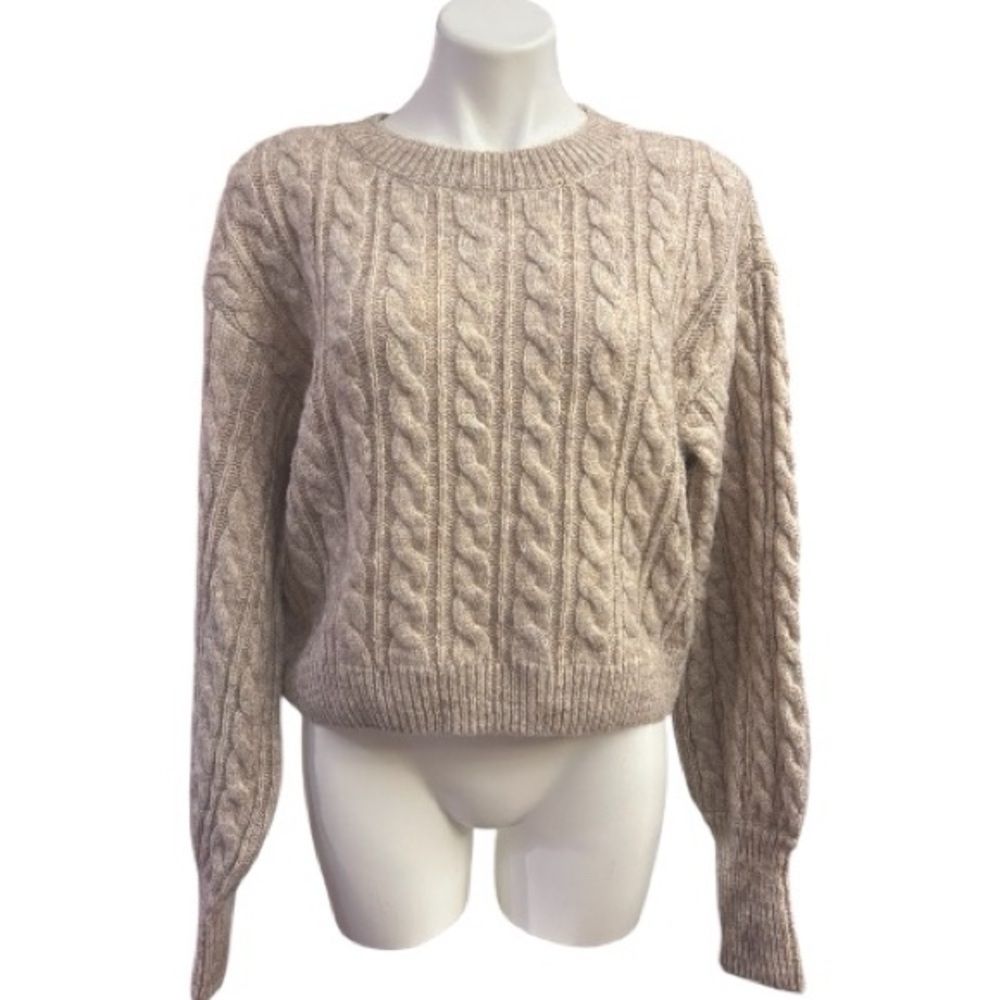 Olivaceous Sweater Women Size M Tan Beige Wool Blend Cable Knit Crop Pullover